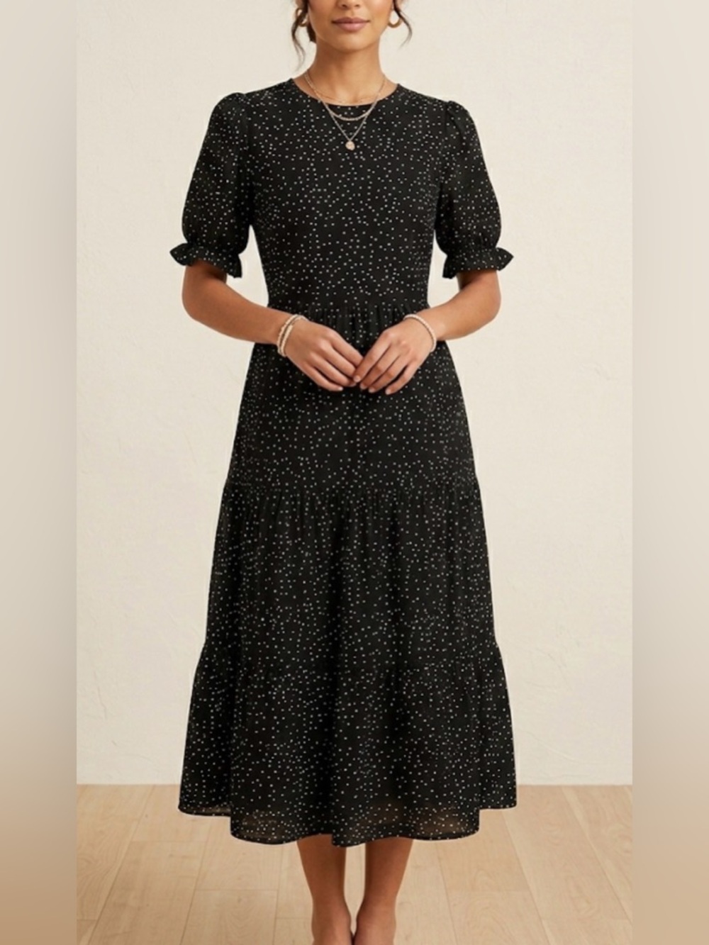 Pretty Garden Black & White Polka Dot Short Sleeve Maxi Dress Size Medium NWOT